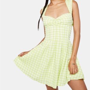 For Love & Lemons August mini dress in green and white gingham plaid